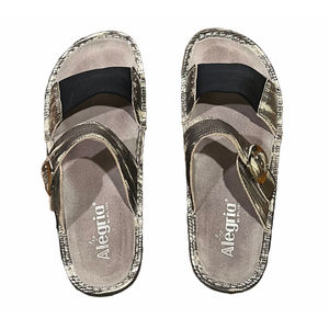 Alegria Keara Black White Silver Metallic Wrapture Leather Slide Sandals Sz 9